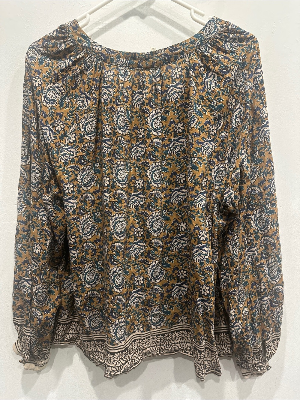 Faherty Naomi long sleeve floral Top blouse boho flowy size large paisley - Picture 9 of 11